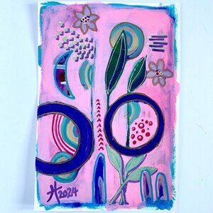 Purple Moon Original Art Acrylic Painting Mixed Media Matted Frame Ready 8x10in